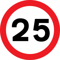 знак забранено над 25 км/ч.